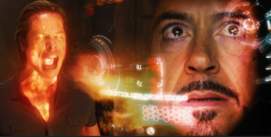 A split image of characters from Iron Man 3